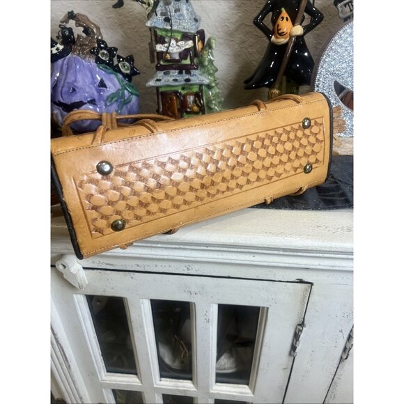 Vintage Corvi Piel Mexico Hand Tooled Aztec Calendar Floral Leather Handbag - Picture 8 of 16